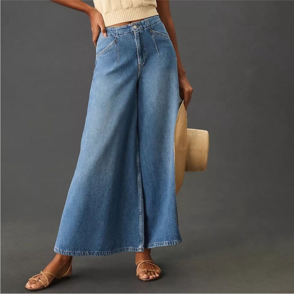 Anthropologie Pilcro wide leg Corset High-Rise Crop Culotte Jeans - Picture 2 of 15